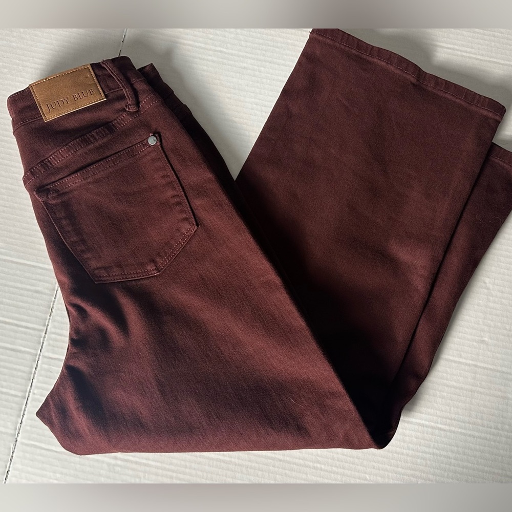 Judy Blue‎ Jeans Women's 3/26 Burgundy Wide Leg High Rise Stretch Garment Dyed - Picture 4 of 14
